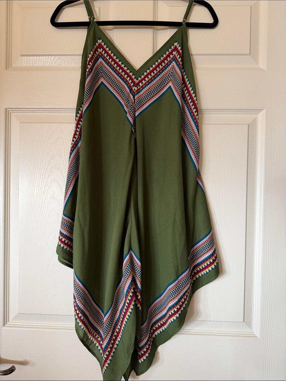 meraki Olive Green Embroidered V-Neck Midi Dress